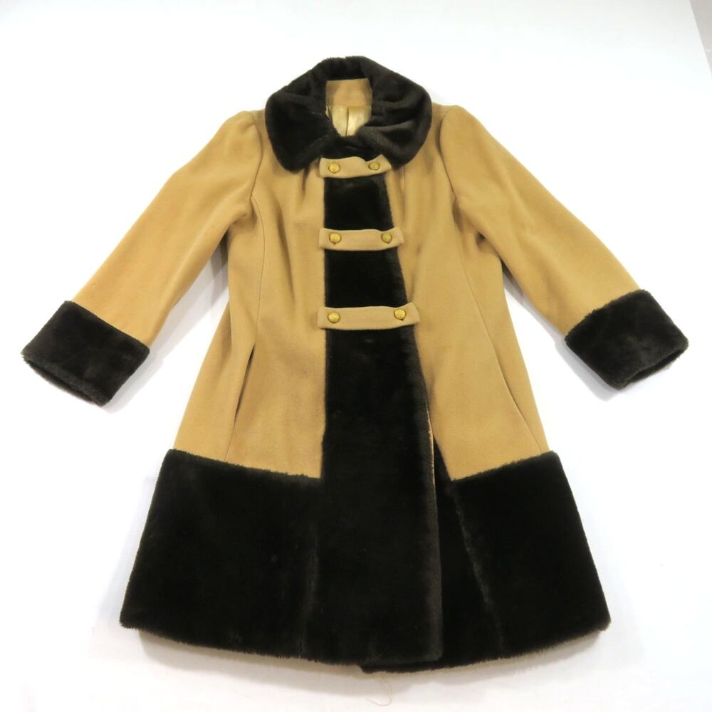 Susan Lynn By Item House Jacket Faux Fur Collar USA Made Brown Tan 1970s